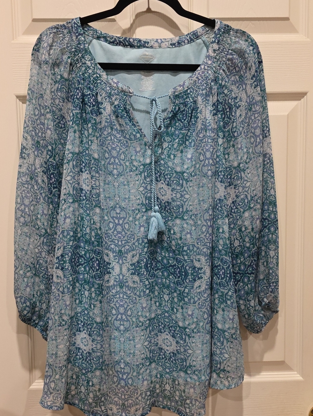 St. John's Bay Blue Printed Tassel Peasant Tunic